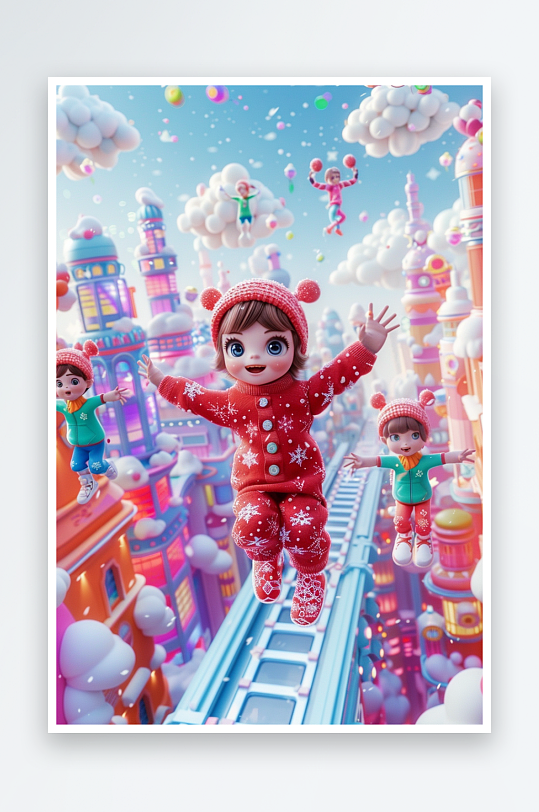 冬天雪地中玩耍的小孩-众图网