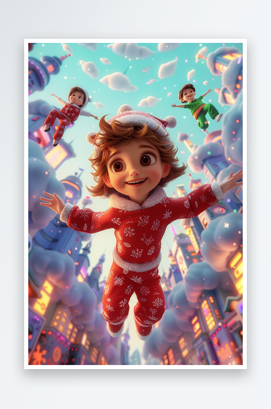 冬天雪地中玩耍的小孩-众图网