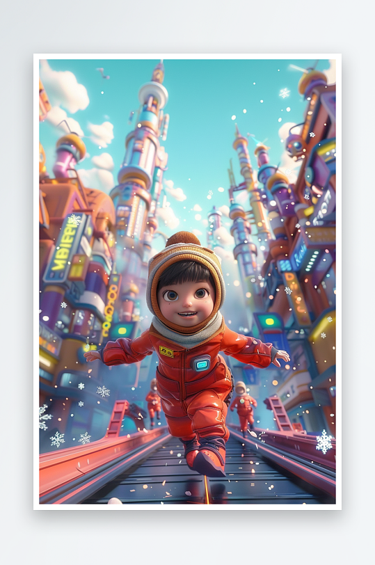 冬天雪地中玩耍的小孩-众图网