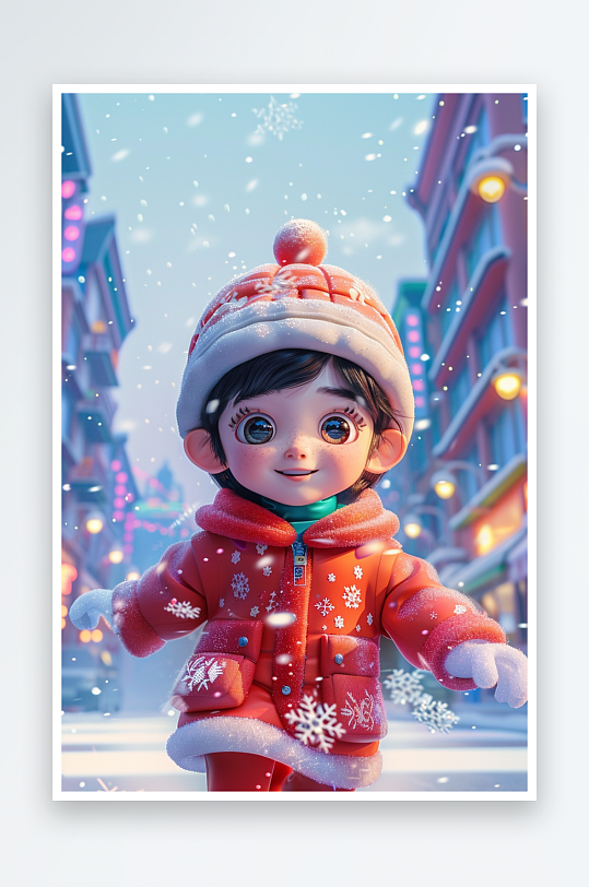 冬天雪地中玩耍的小孩-众图网