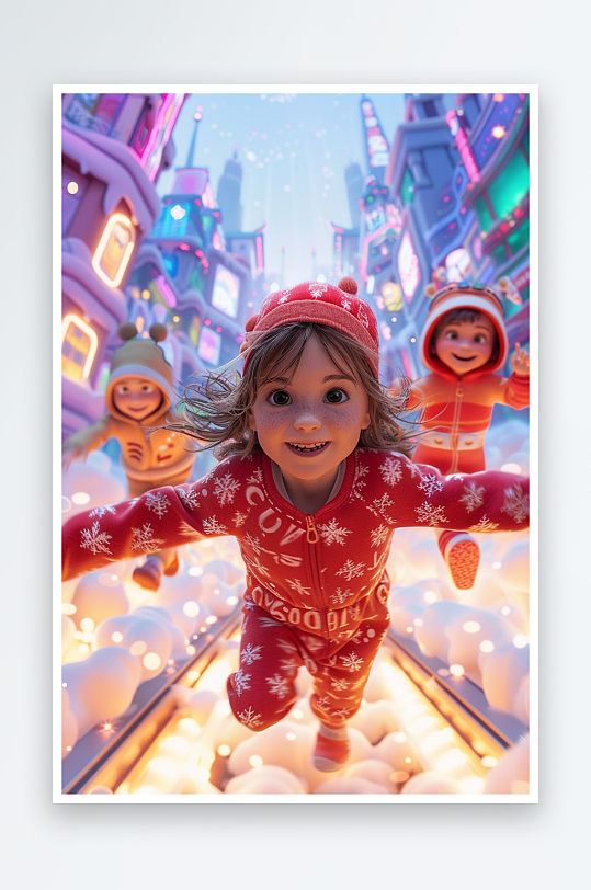 冬天雪地中玩耍的小孩-众图网