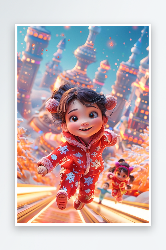 冬天雪地中玩耍的小孩-众图网