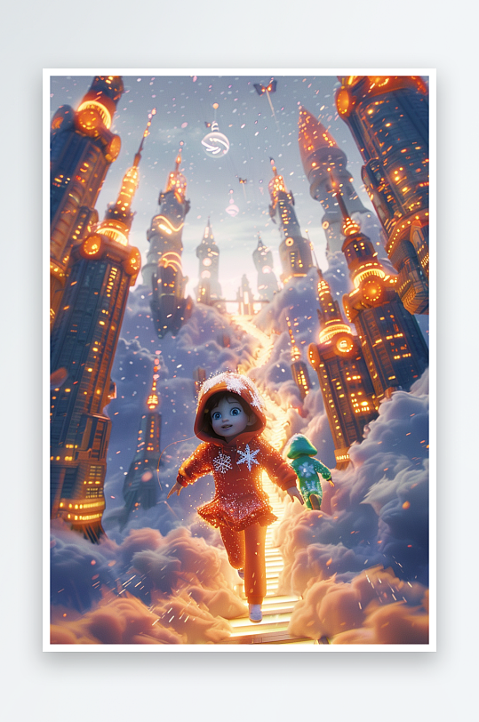 冬天雪地中玩耍的小孩-众图网