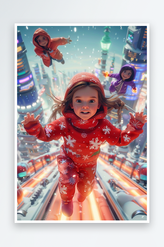 冬天雪地中玩耍的小孩-众图网