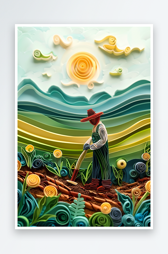 创意微距田里干活的农民-众图网