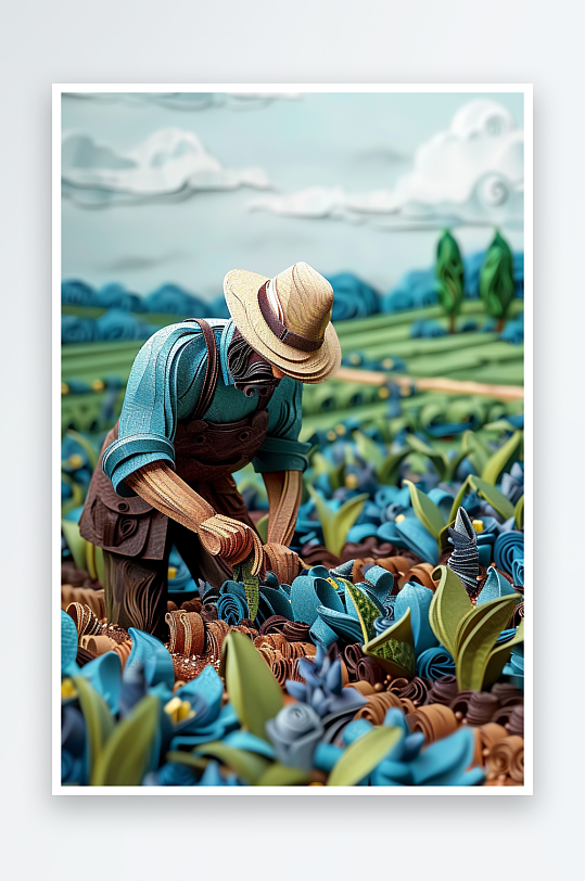 创意微距田里干活的农民-众图网