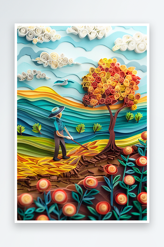 创意微距田里干活的农民-众图网