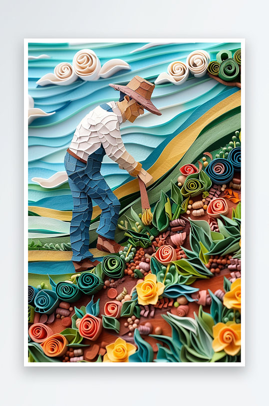 创意微距田里干活的农民-众图网