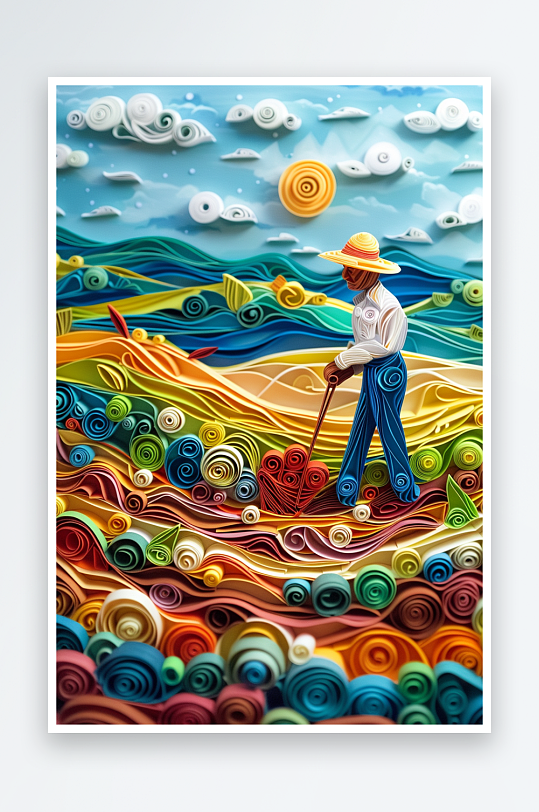 创意微距田里干活的农民-众图网