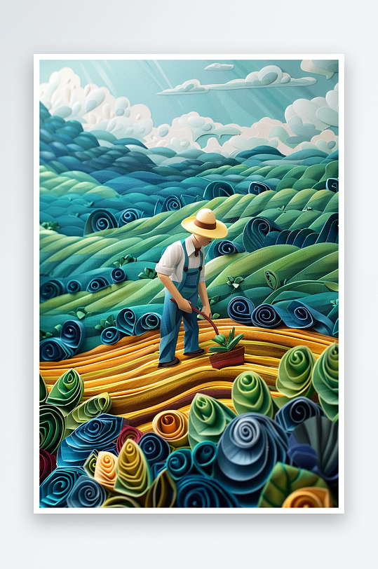 创意微距田里干活的农民-众图网