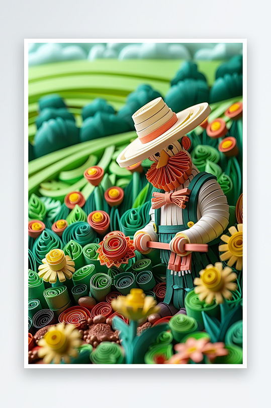 创意微距田里干活的农民-众图网