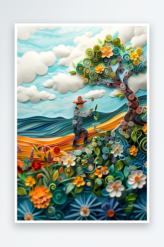 创意微距田里干活的农民-众图网