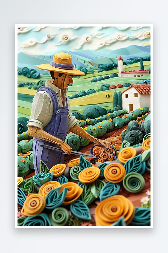 创意微距田里干活的农民-众图网