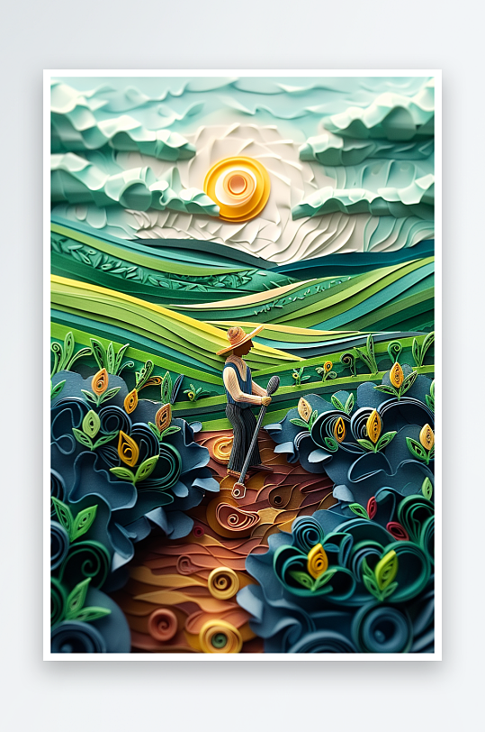 创意微距田里干活的农民-众图网