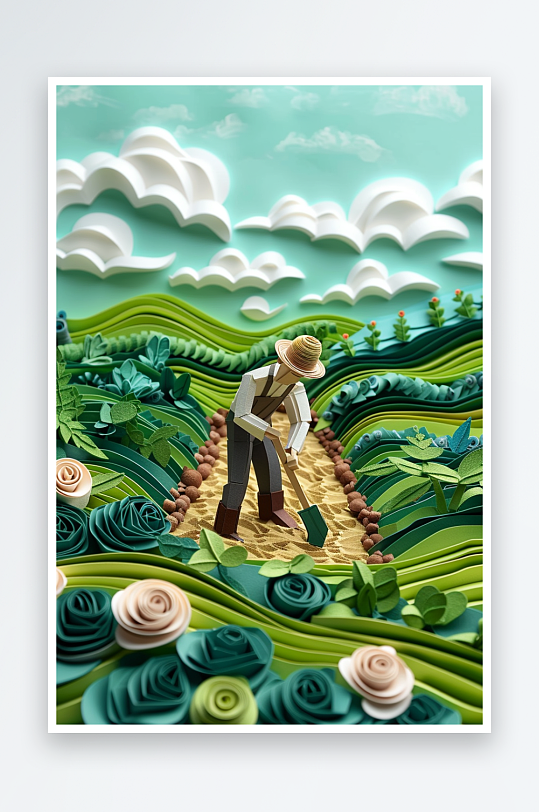 创意微距田里干活的农民-众图网