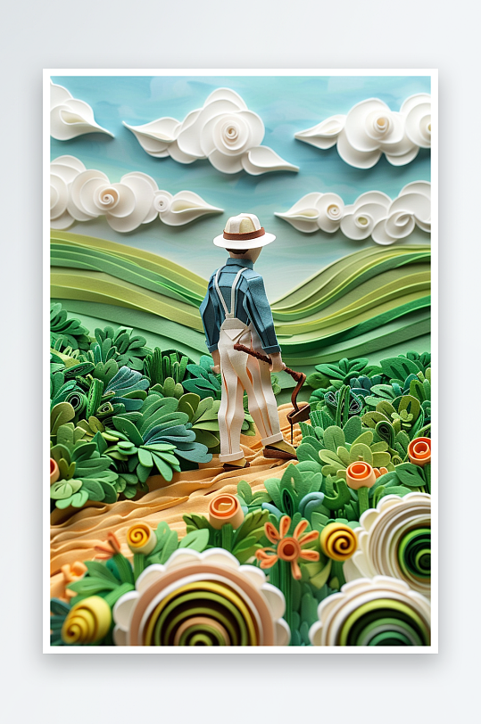 创意微距田里干活的农民-众图网