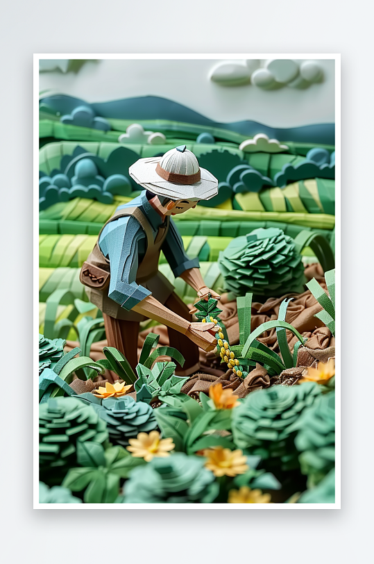 创意微距田里干活的农民-众图网