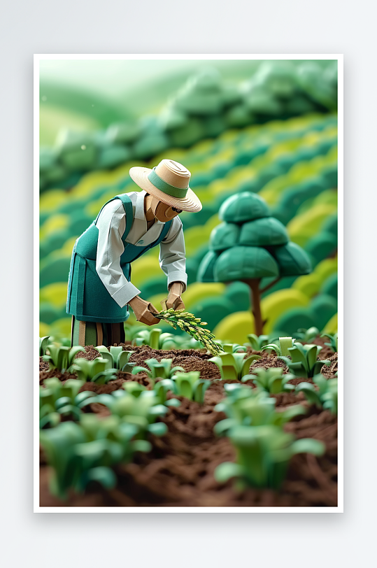创意微距田里干活的农民-众图网