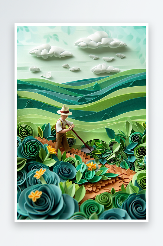 创意微距田里干活的农民-众图网