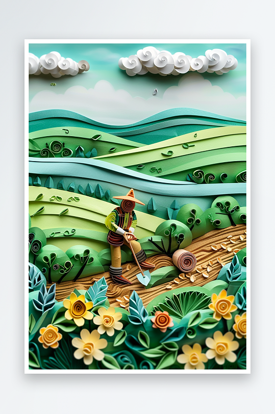 创意微距田里干活的农民-众图网