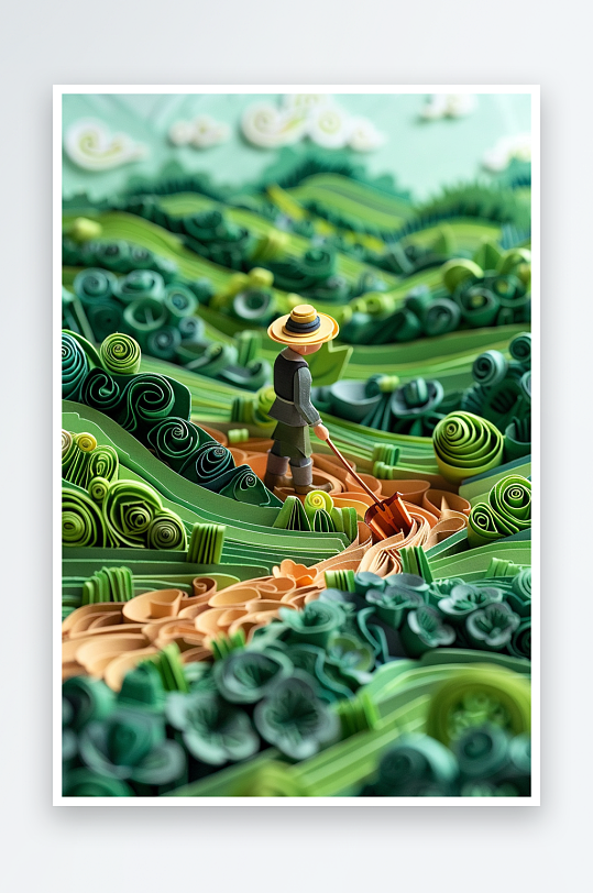 创意微距田里干活的农民-众图网