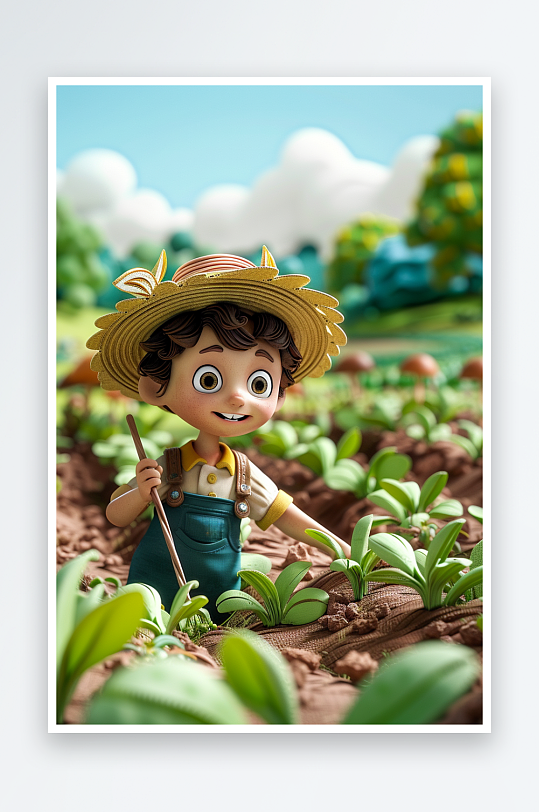 创意微距田里干活的农民-众图网