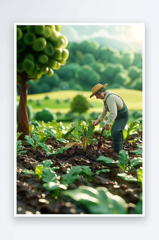 创意微距田里干活的农民-众图网