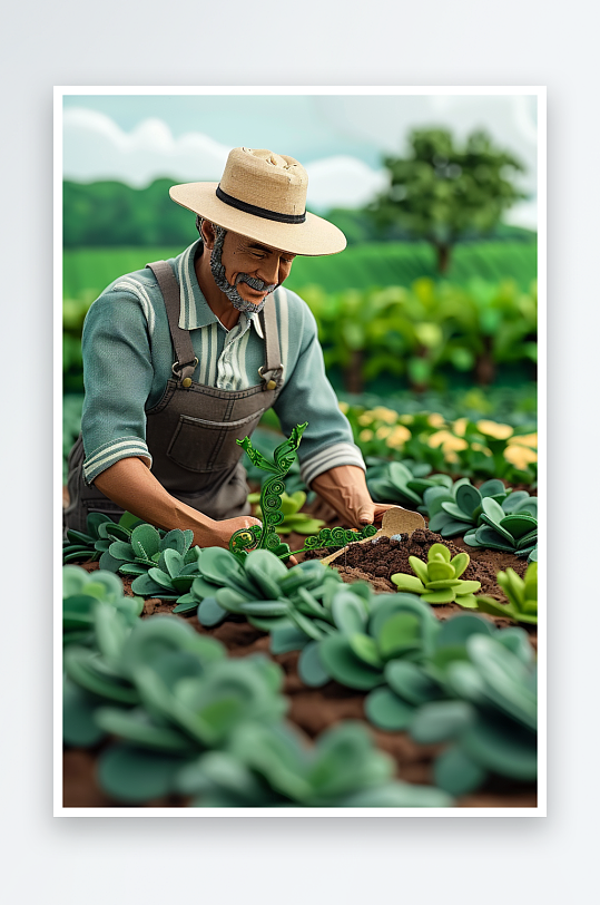 创意微距田里干活的农民-众图网