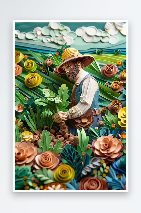 创意微距田里干活的农民-众图网