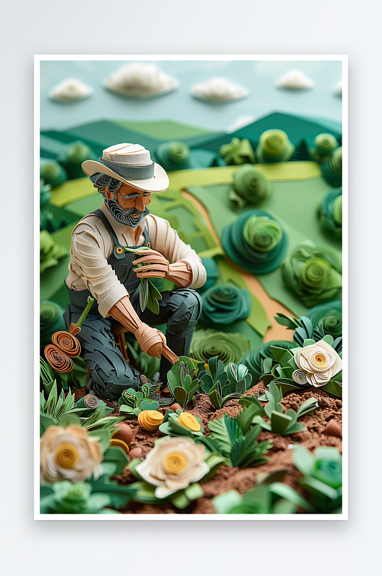 创意微距田里干活的农民-众图网