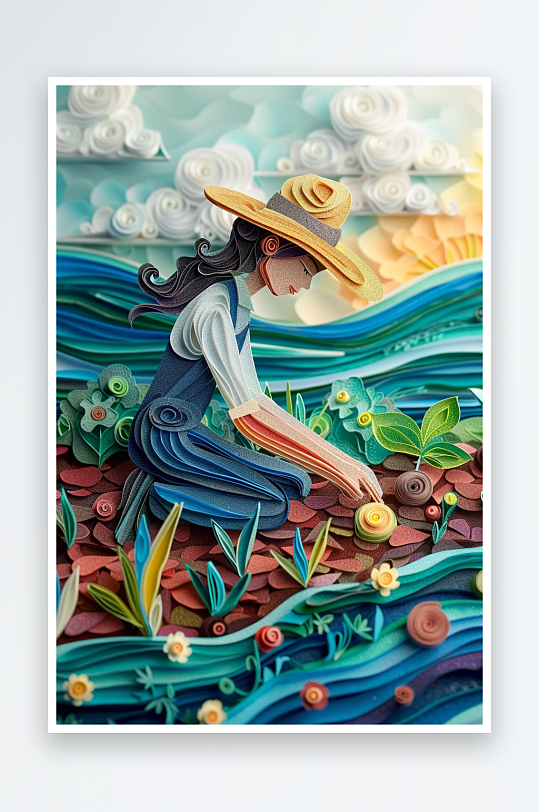 创意微距田里干活的农民-众图网