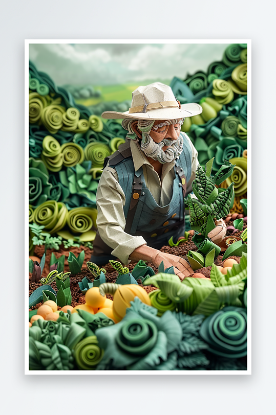 创意微距田里干活的农民-众图网