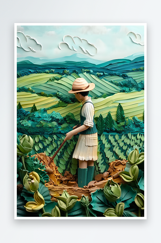 创意微距田里干活的农民-众图网
