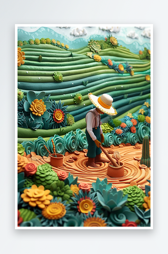 创意微距田里干活的农民-众图网