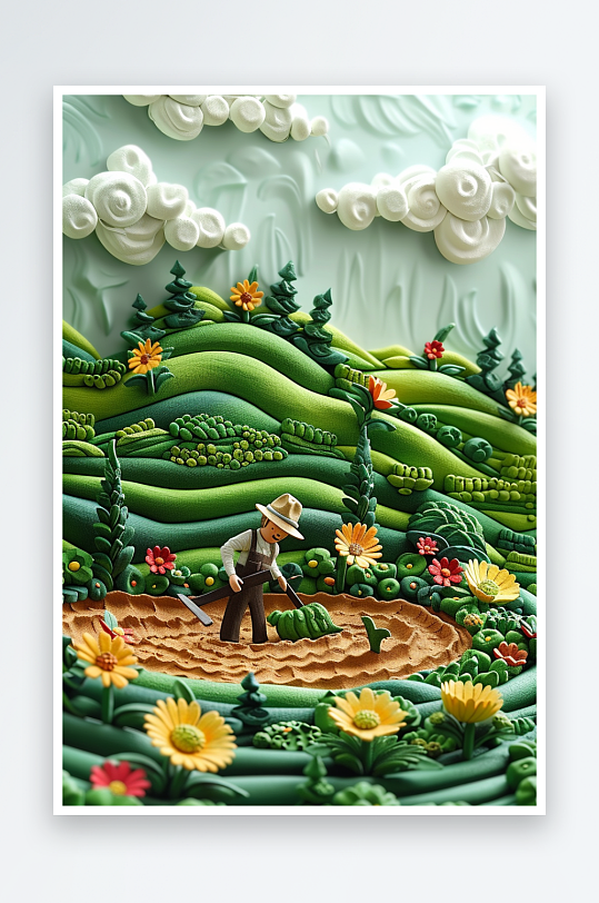 创意微距田里干活的农民-众图网