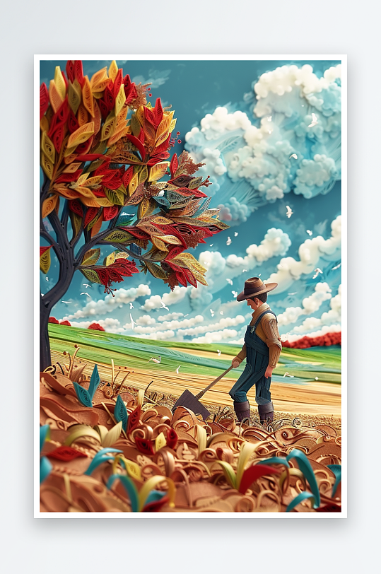 创意微距田里干活的农民-众图网