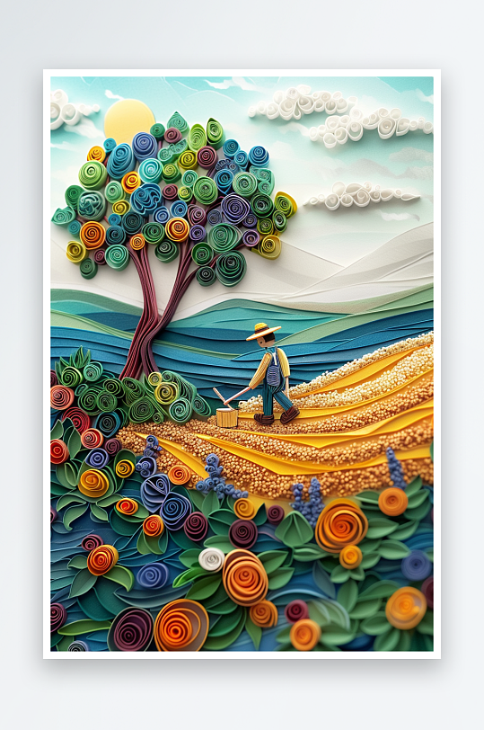 创意微距田里干活的农民-众图网