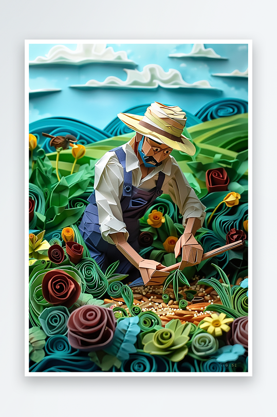 创意微距田里干活的农民-众图网
