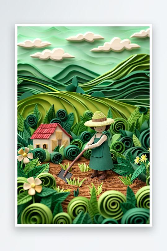 创意微距田里干活的农民-众图网