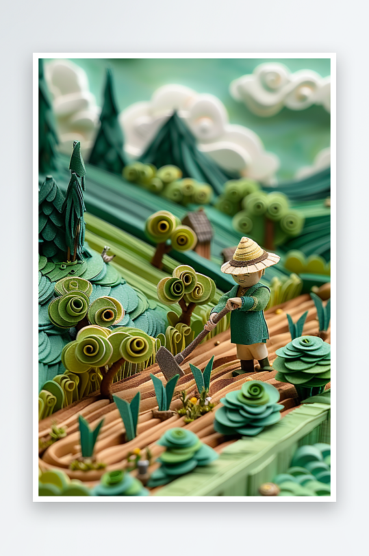 创意微距田里干活的农民-众图网