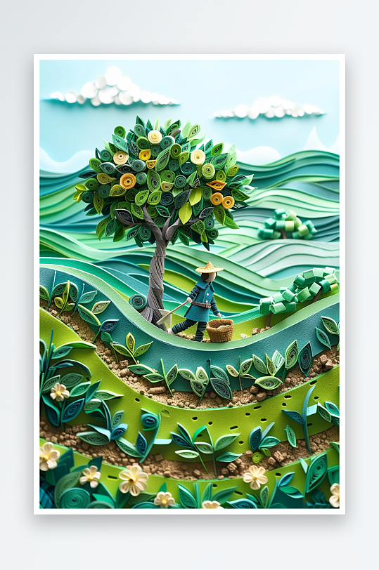 创意微距田里干活的农民-众图网