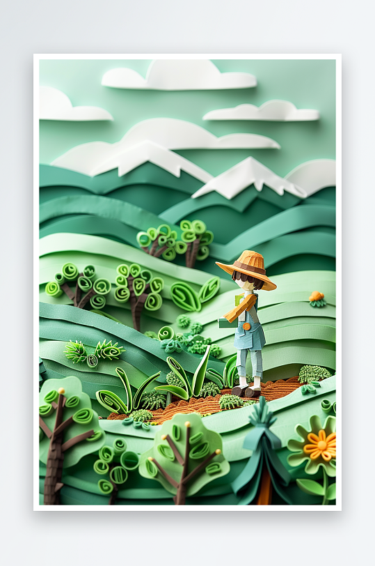 创意微距田里干活的农民-众图网