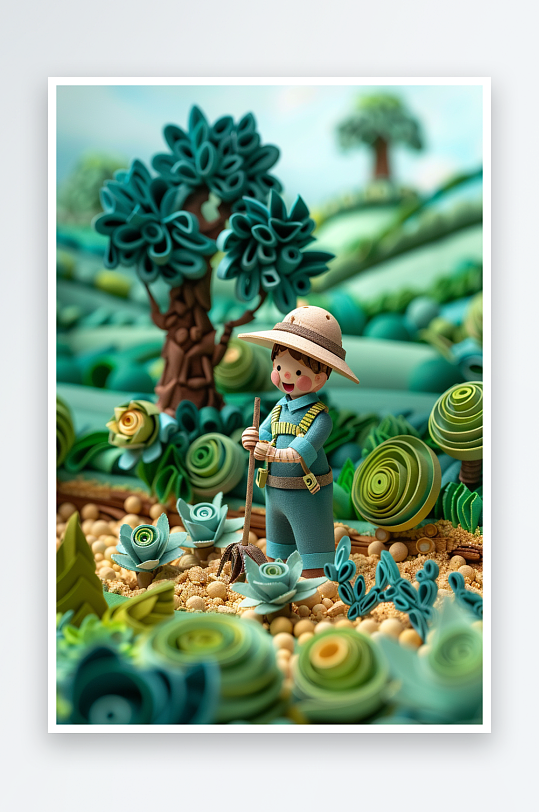 创意微距田里干活的农民-众图网