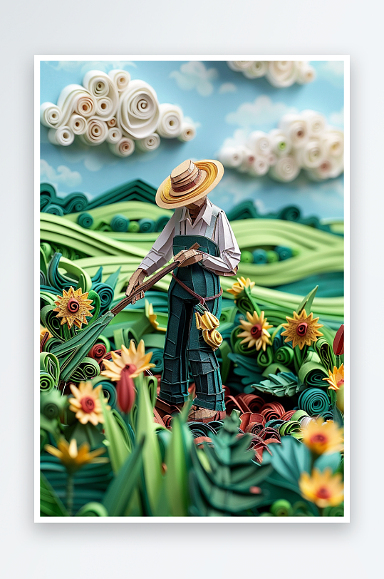 创意微距田里干活的农民-众图网