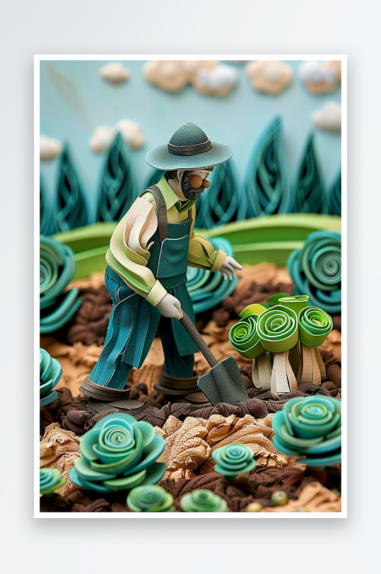 创意微距田里干活的农民-众图网