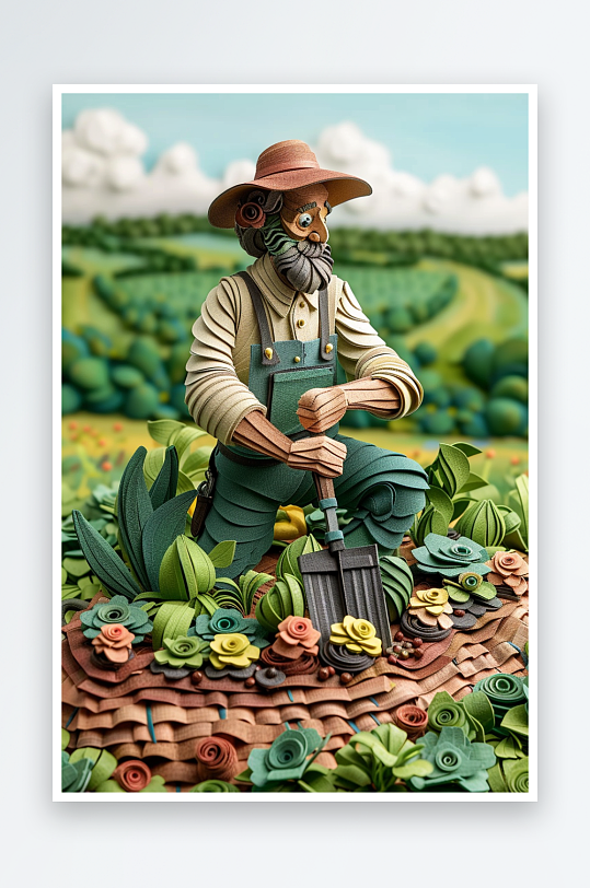 创意微距田里干活的农民-众图网