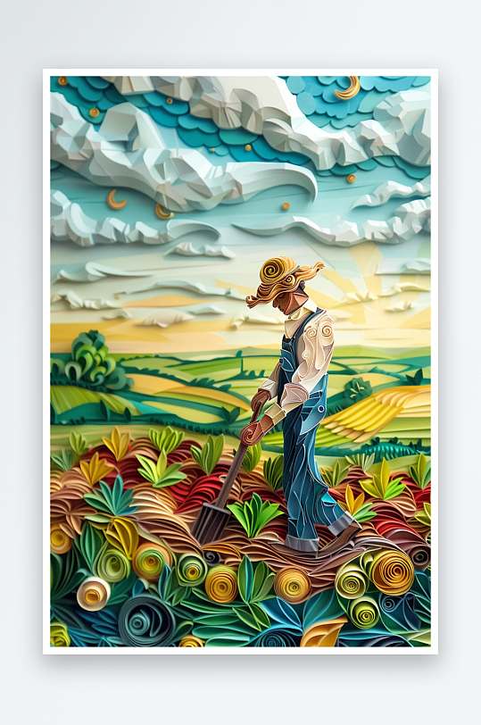 创意微距田里干活的农民-众图网