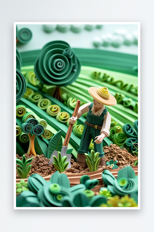 创意微距田里干活的农民-众图网