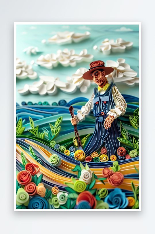 创意微距田里干活的农民-众图网