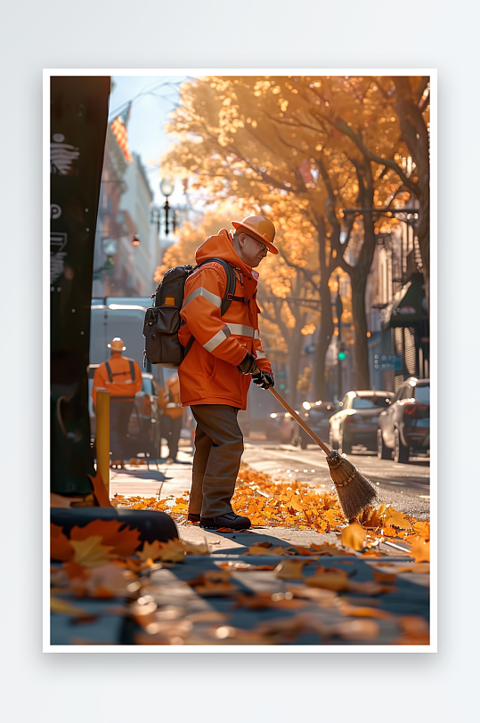 街上打扫卫生的环卫工-众图网
